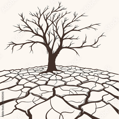 Barren tree on cracked dry earth drought cracked earth 1
