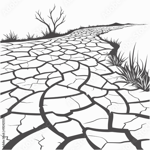 Dry cracked earth with sparse vegetation drought desolate landscape