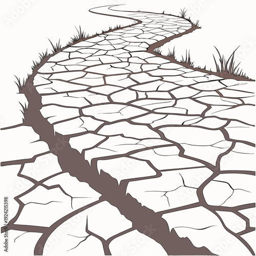 Dry cracked earth with sparse grass drought arid