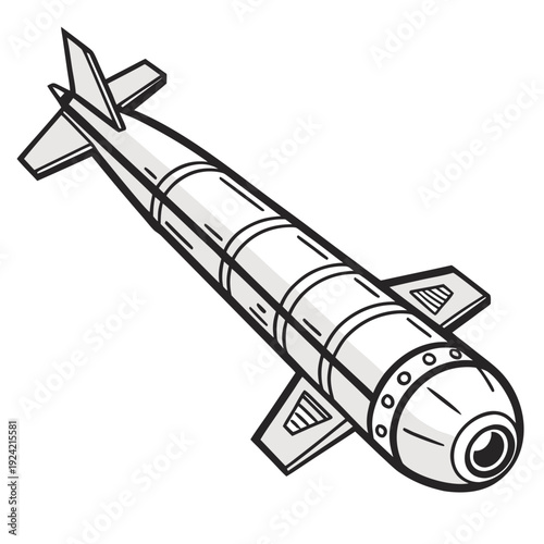 Gray of a missile with fins rocket military