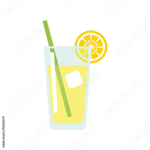 Lemonade glass vector clipart with straw and ice, refreshing summer drink illustration