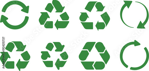 Recycle Symbol Icon Set with Eco Friendly and Environmental Sustainability Design