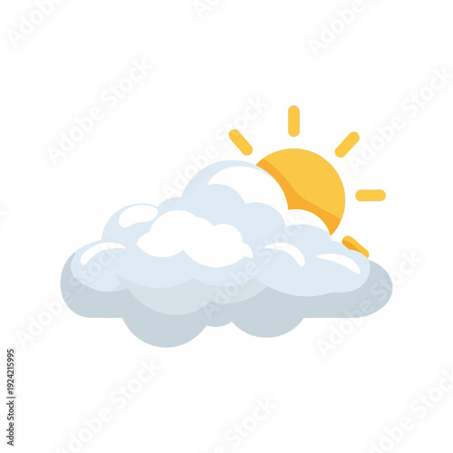 Partly Cloudy Weather Vector Clipart with Sun and Cloud Illustration Isolated on White