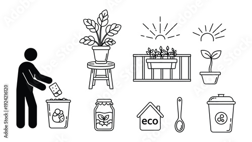 Eco-Friendly Living: A visual ode to sustainability, showcasing a range of eco-conscious actions and objects. This artwork encapsulates the essence of environmentally responsible living.