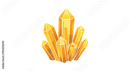 A cluster of seven yellow and gold geometric crystal points with sharp facets and white highlight lines is centered on a white background.