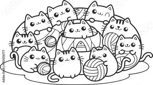 Coloring pages set with funny doodle cats. Collection with black and white coloring pages. Cute feline animals templates for coloring book in US Letter format. Vector illustration