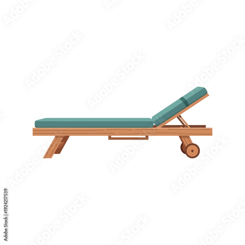 Wooden sun lounger vector clipart isolated, outdoor beach chair illustration for summer design