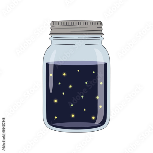 Fireflies in Jar Vector Clipart Isolated on White Background for Summer Night Design