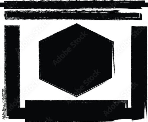 Black and white geometric shape with hexagon and rectangular border