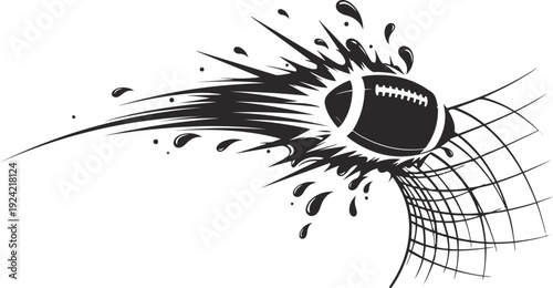 American Football Flying Through Air with Splashes into Net Dynamic Motion