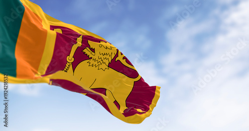 Sri Lanka national flag waving on a clear day