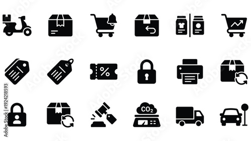 Set of 18 Black E-commerce and Delivery Vector Icons