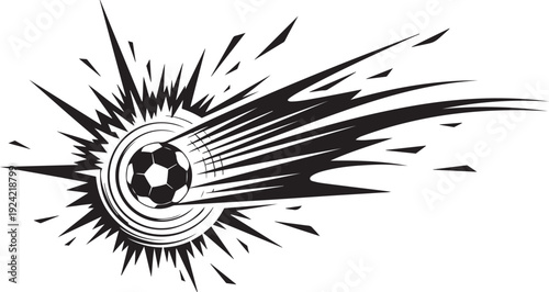 Soccer ball exploding with speed lines and splash effect motion graphic black and white