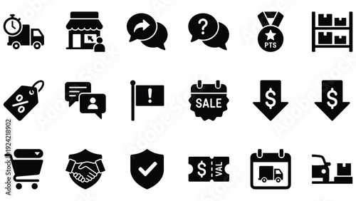 Set of 18 Black E-commerce and Shopping Icons Vector