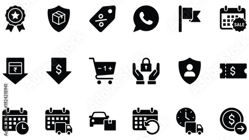 Set of 18 Black E-commerce Shopping Icons Vector