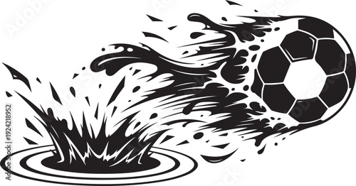 Soccer Ball Splash Dynamic Action Motion Black White Vector Illustration