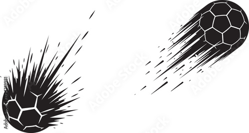 Soccer ball in motion abstract speed lines black and white graphic illustration
