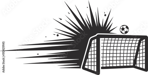 Soccer Goal with Ball and Dynamic Motion Lines Vector Graphic