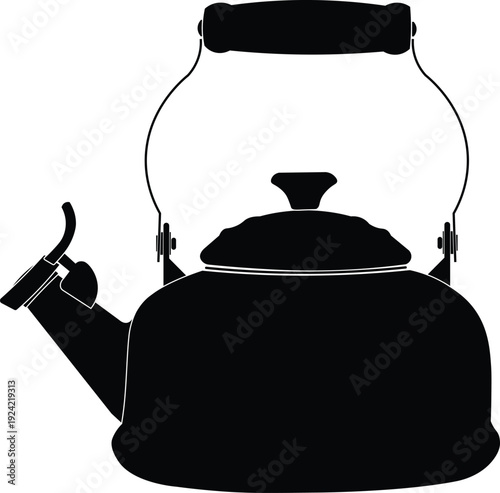 silhoette of a modern kitchen tea kettle side view vector illustration. 