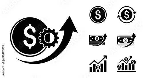 Financial Growth and Management Icon Set, Business Success and Investment Concepts, isolated white background.