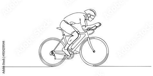 Continuous one line of a cyclist racing, symbolizing endurance, energy, and sport, drawn illustration.
