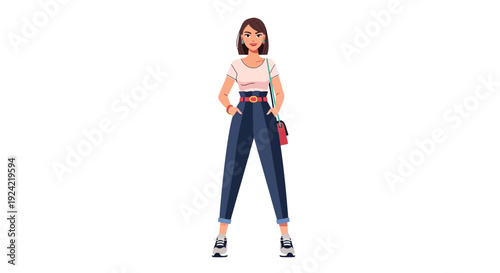 Confident Young Woman Posing in Casual Fashion on Isolated White Background