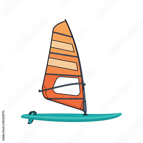 Windsurfing board vector clipart in flat cartoon style, isolated summer sport illustration
