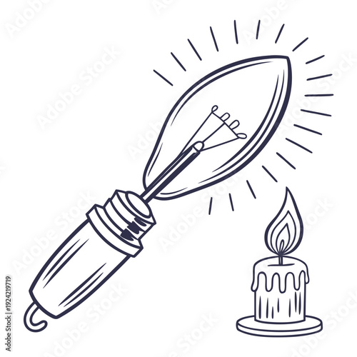 Of a lit candle and a quill pen flame light survival lighting