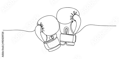 Continuous one line of a pair of boxing gloves, symbolizing strength, endurance, and training, drawn illustration.