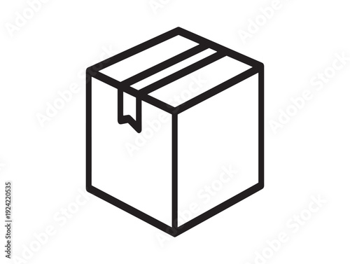A simple line drawing of a closed cardboard box with a flap