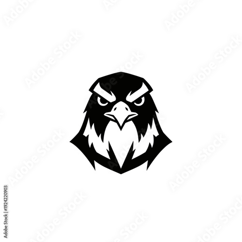 Bold black and white graphic of a fierce bird of prey isolated