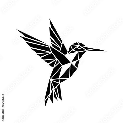 Geometric hummingbird vector illustration in flight isolated on white background