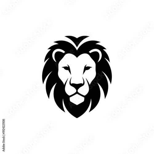 Bold black and white lion head logo design perfect for branding or emblem