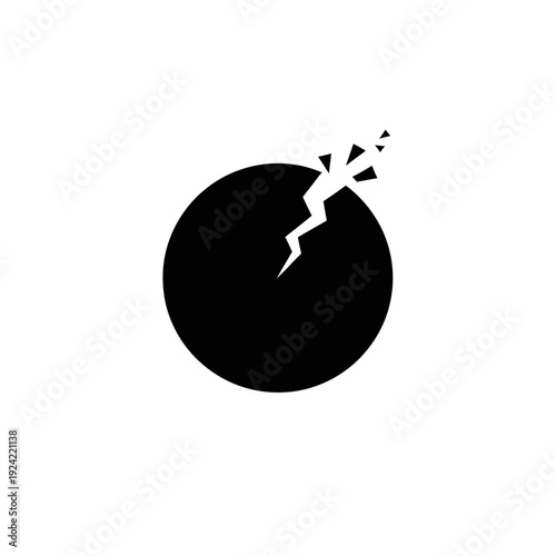 Abstract illustration of a black sphere with a fractured surface and fragments