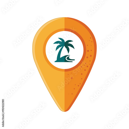Tropical beach location pin vector clipart for summer travel and vacation map icons