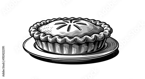Baked pie on plate vector illustration isolated on white background traditional homemade dessert food art