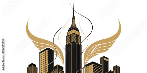 USA Luxury Black & Gold Skyline SVG – Elegant United States Cityscape Vector, Premium Urban Illustration for Wall Art, Apparel, and Printable Design