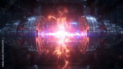 Nuclear fusion reactor with plasma glow. Clean energy breakthrough. Sci-fi aesthetic, glowing particles. mobile wallpaper