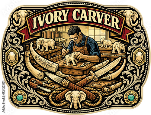 Ivory Carver Vintage Artisan Craft Badge EPS
