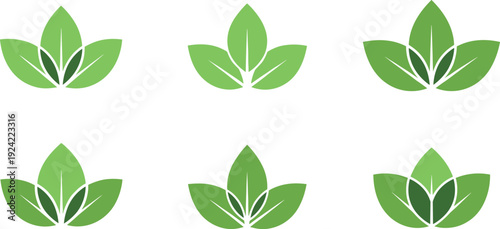 Green Leaf Logo Icon Set Featuring Fresh Botanical Shapes, Eco Friendly Plant Symbols, and Natural Foliage Designs for Branding, Wellness, and Sustainability Projects