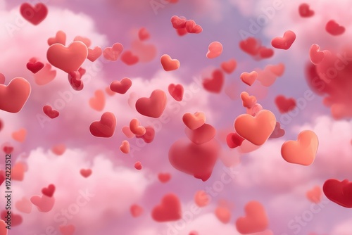 Lovely hearts and soft clouds create a romantic valentine's day background that evokes feelings of love and affection in a dreamy atmosphere