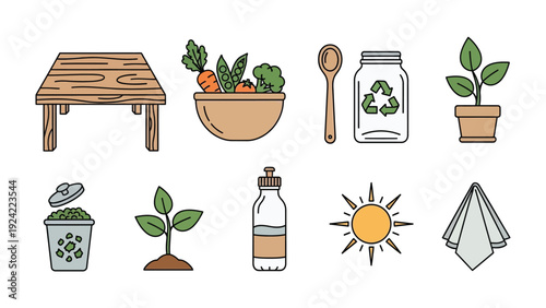 Eco-Friendly Essentials: A collection of sustainable elements, showcasing a commitment to a greener, cleaner lifestyle. 