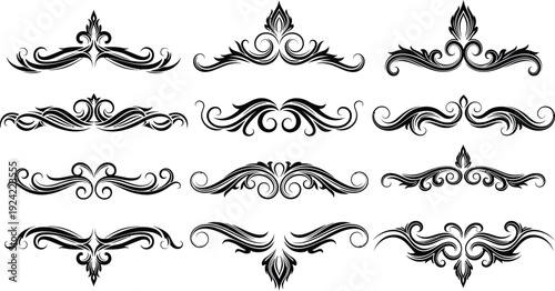 Collection of twelve black ornamental swirl and flourish decorative