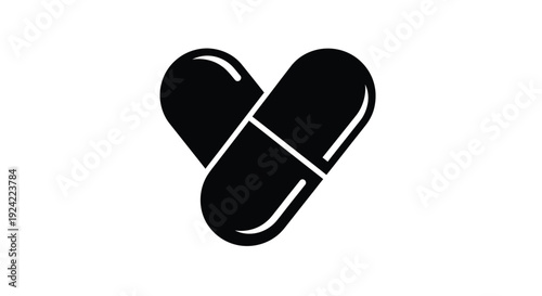 Two black capsules overlapping forming a heart shape in a simple design