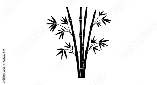 Black and white illustration of several bamboo stalks with leaves