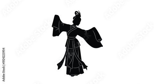 Silhouette of a woman in traditional japanese kimono attire