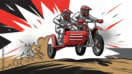 Konstfotografi Dynamic illustration of sidecar motorcycle racing with riders in action