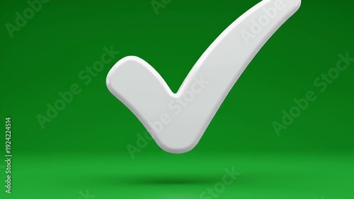 A white check mark floats above a green surface with a subtle shadow
