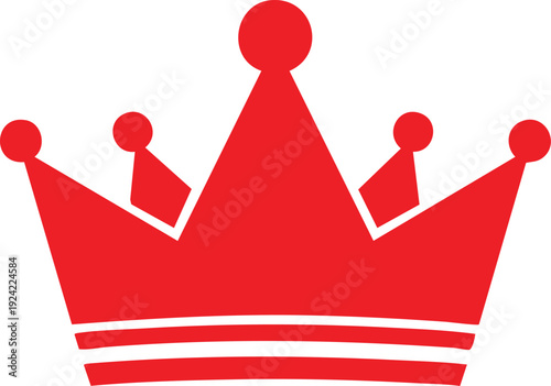 A vibrant red crown with pointed peaks and horizontal bands on a white background