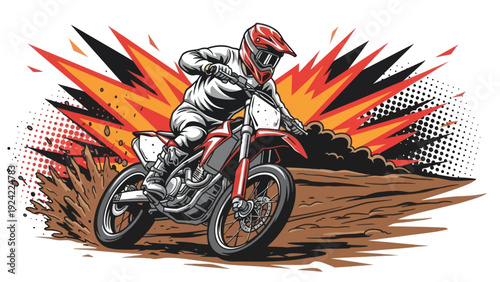 Foto Motocross rider on motorcycle illustration for sports design and recreation